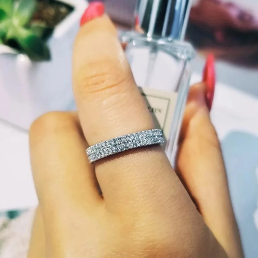 FULL ETERNITY 925 STERLING SILVER DIAMOND ENGAGEMENT RING, CUTE RING, SHINY RING - Picture 2 of 5